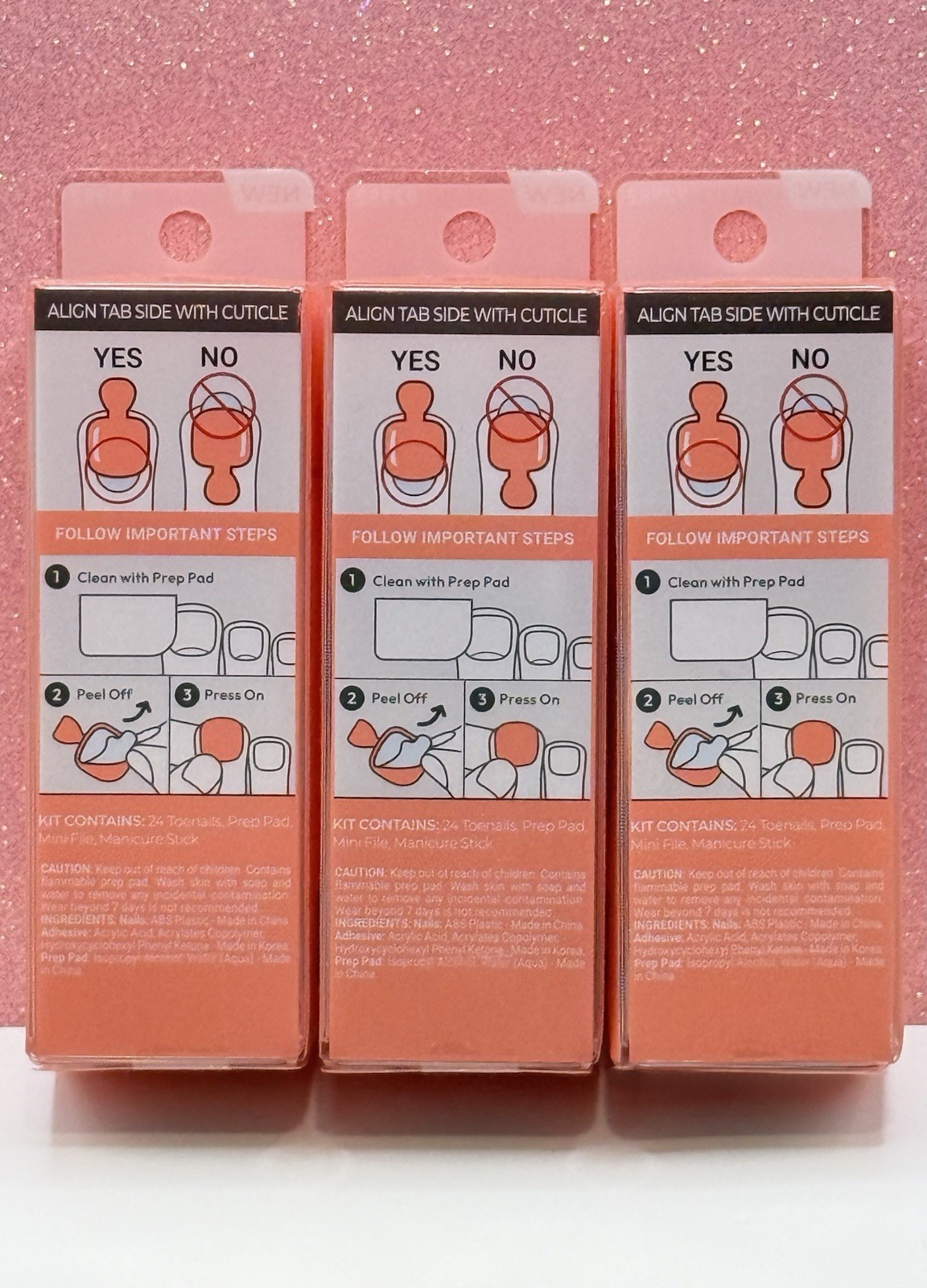 Kiss ImPRESS Press-On Pedicure Toenails Orange 504 Sweet As Honey Lot Of 3