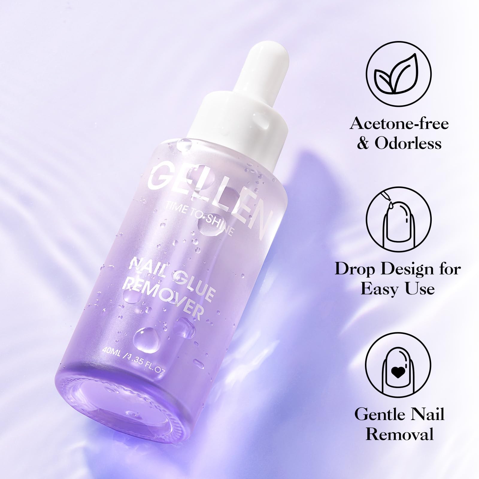 Gellen Nail Glue Remover 40ml, Non-Acetone, Odorless, for Press On Nails