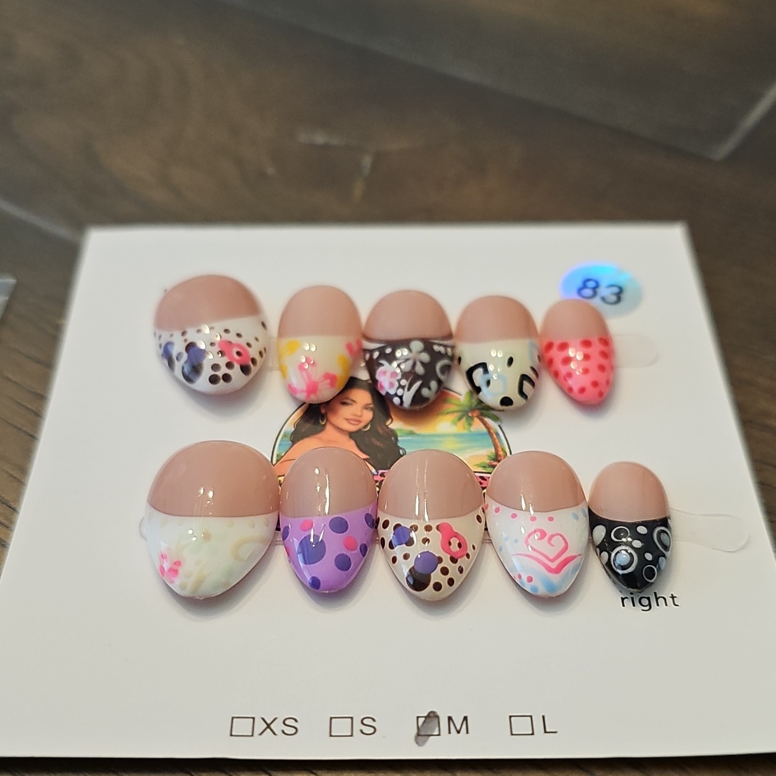 Medium Almond Press On Nails Glossy Multicolor Floral Medium, Short