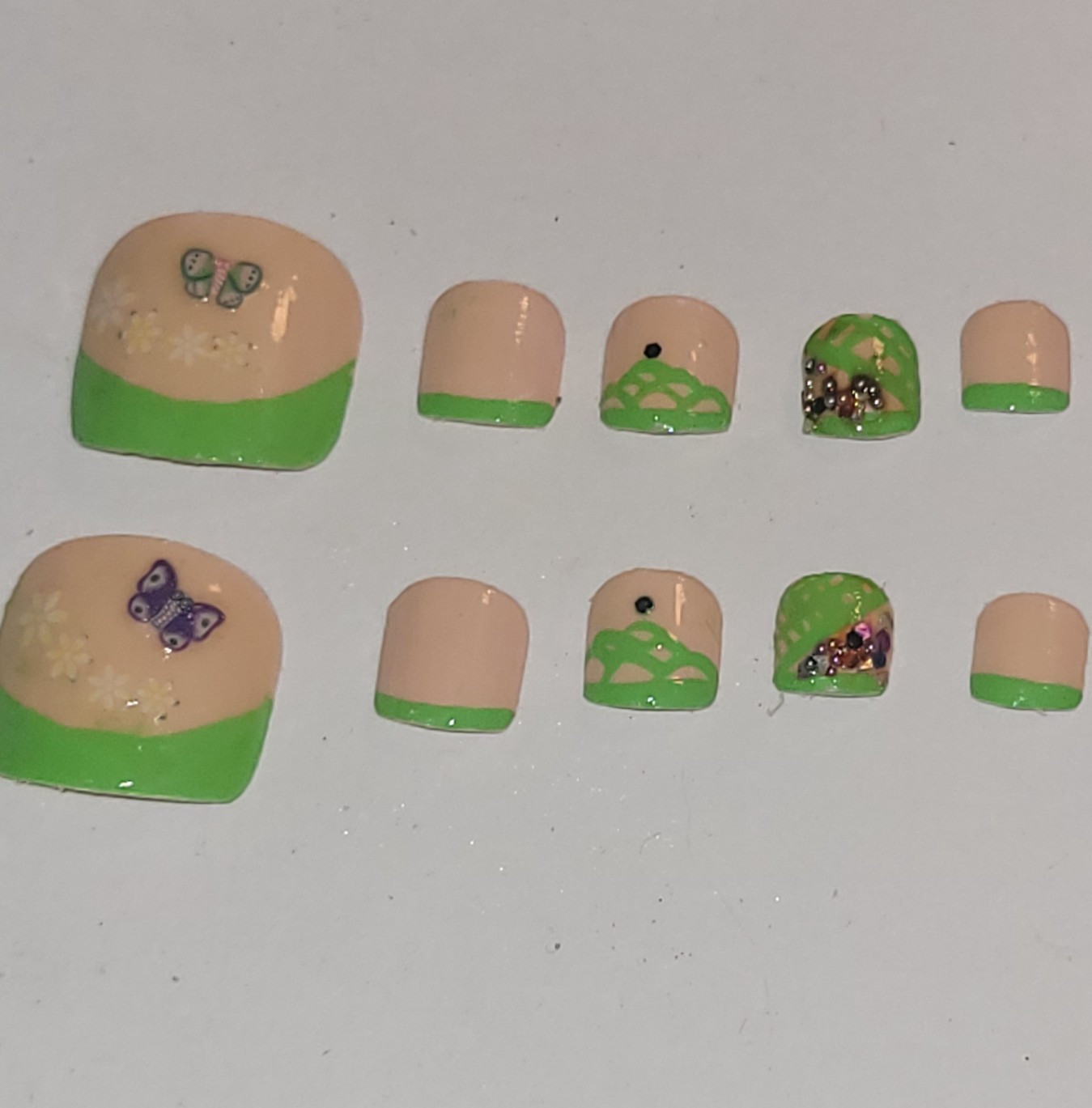 Kawaii Press-On nails Toe Finger| Green French Size Small