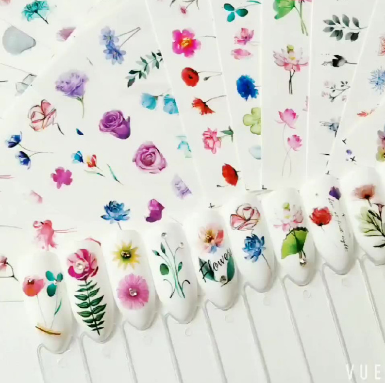Nail Art Water Transfer Sticker Flower Rose Butterfly Lily Seashell Decals NS5