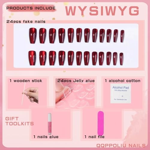 Press On Nails Coffin Shape Fake Nails Long False Nails with Glitter Design for