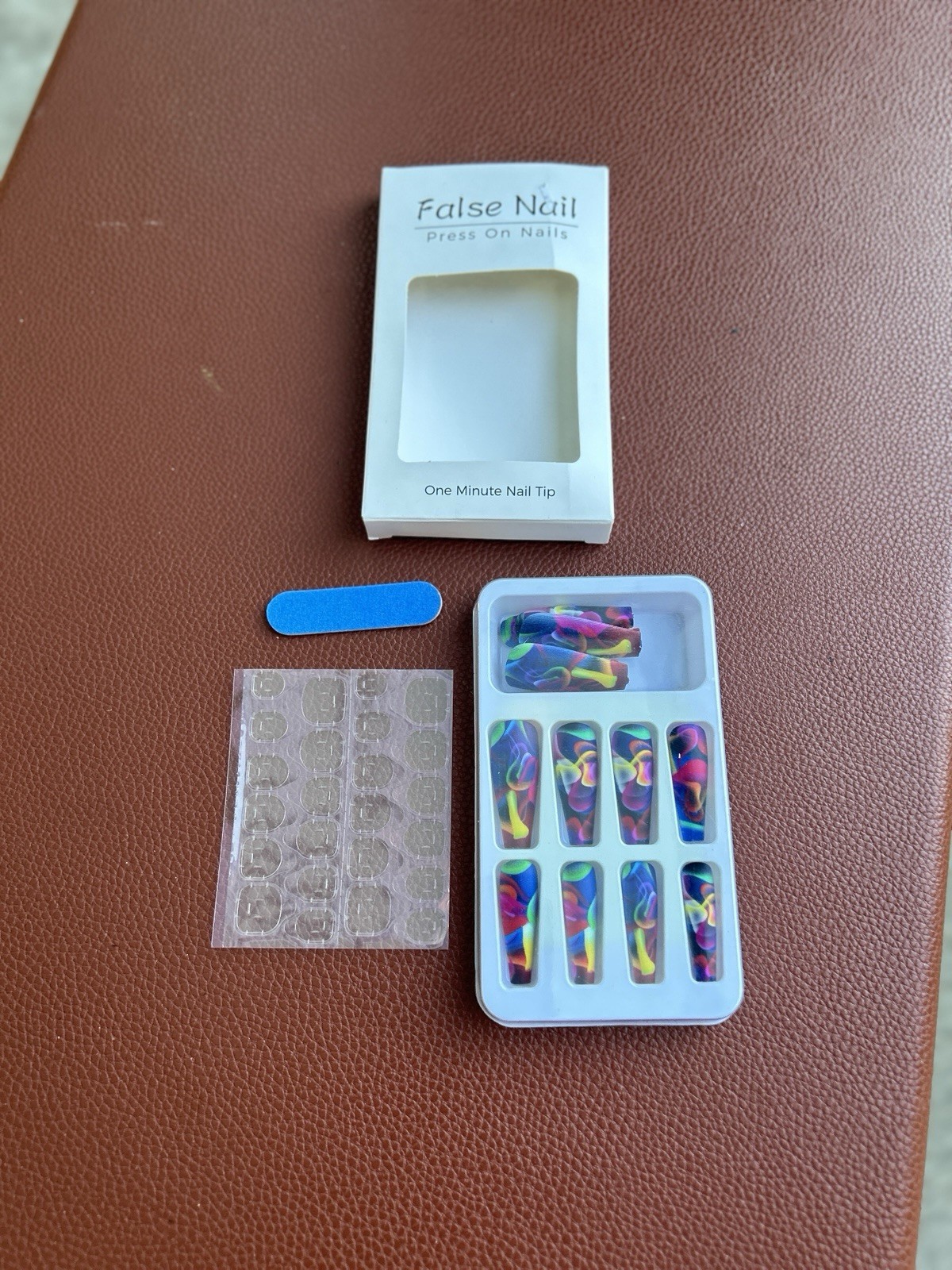 Press On Nails Long Square Abstract Art Design Rich Multicolored 24ct