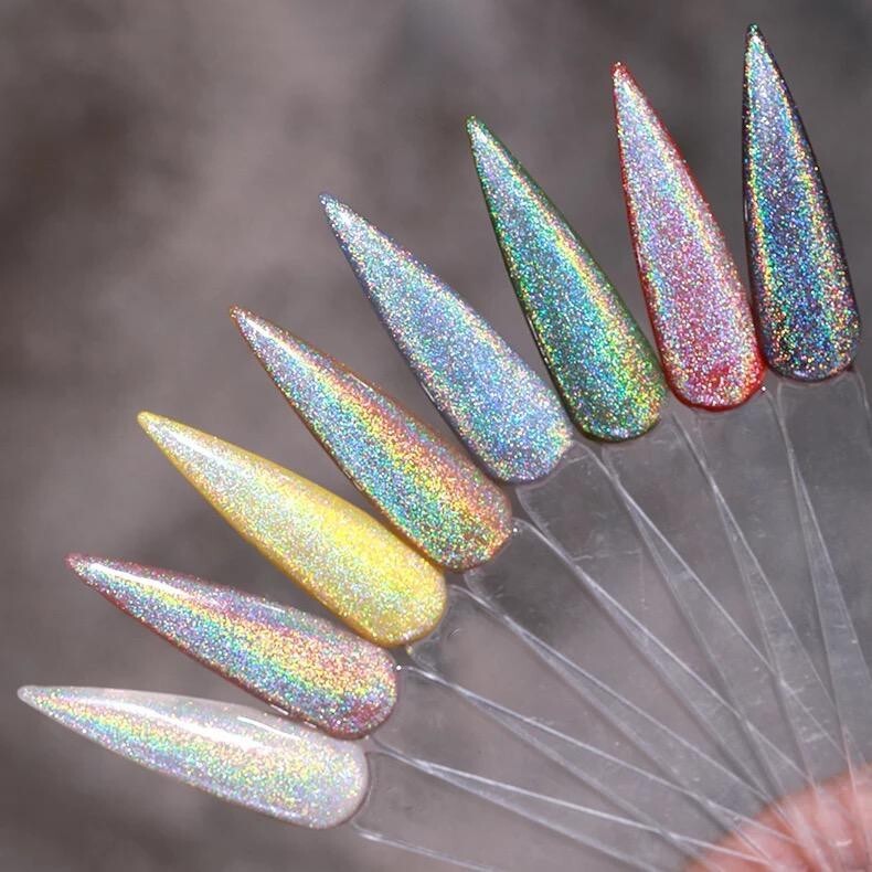 Silver Holographic Nail Powder Glitter Rainbow Nails Holo Effect Dust 2 gram Pot