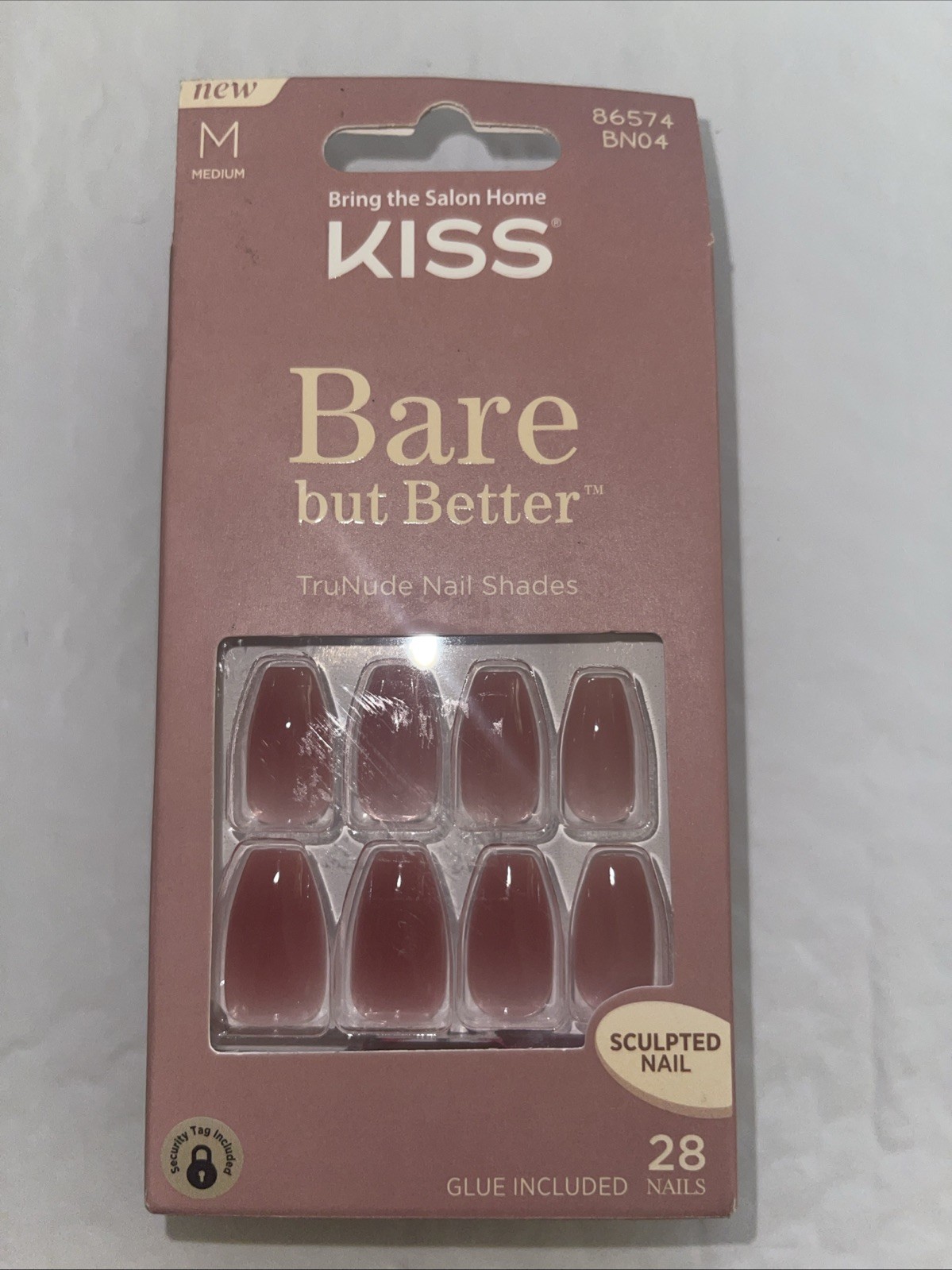 NEW Kiss Nails Sculpted “Bare But Better” 28 Nails With Adhesive BN04 86574 NUDE