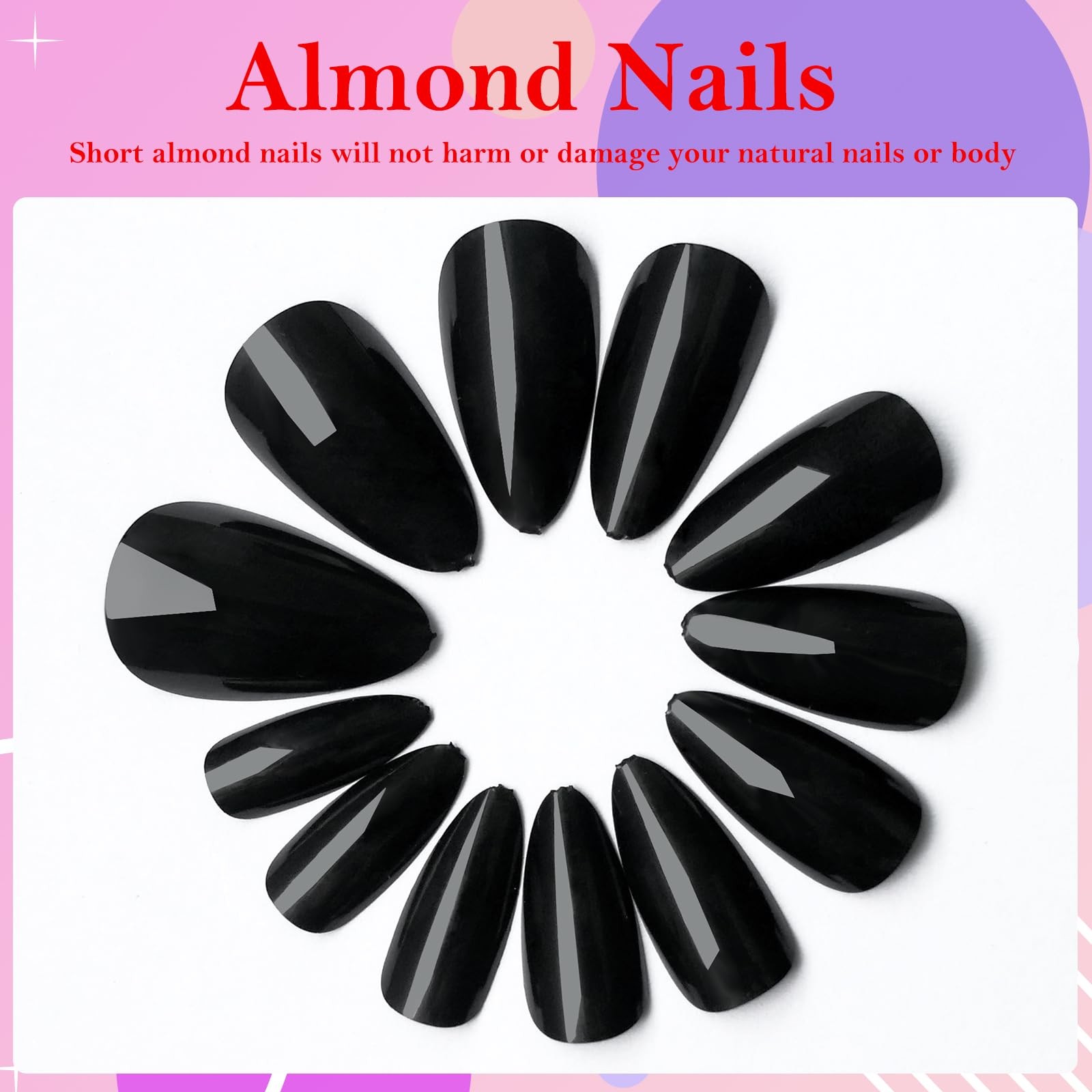 360pcs Almond Press on Nails Short Fake Nails Short Almond Nails Press Black