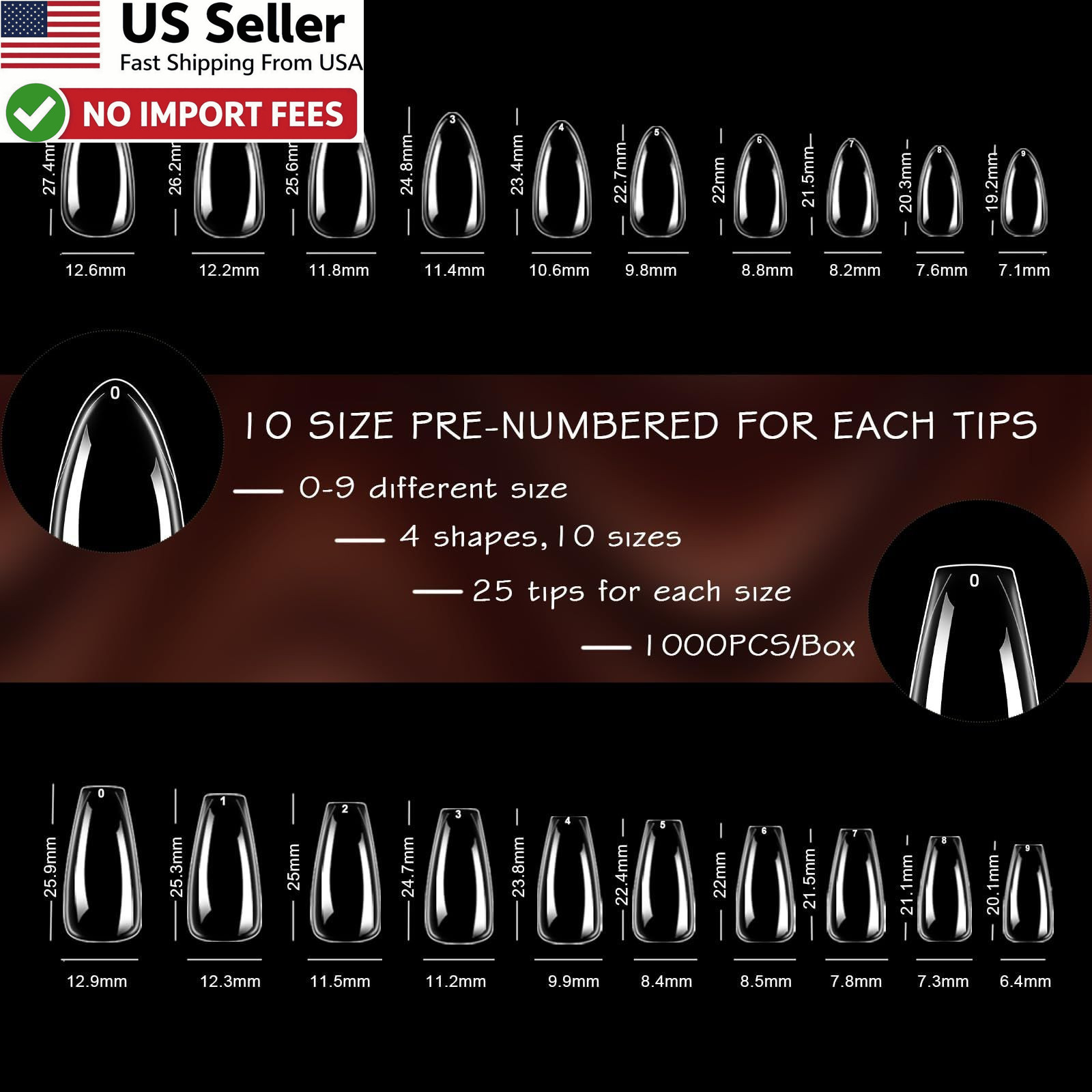 1000PCS Clear Nail Tips Full Cover Acrylic False Nails Kit Salon DIY FROM USA