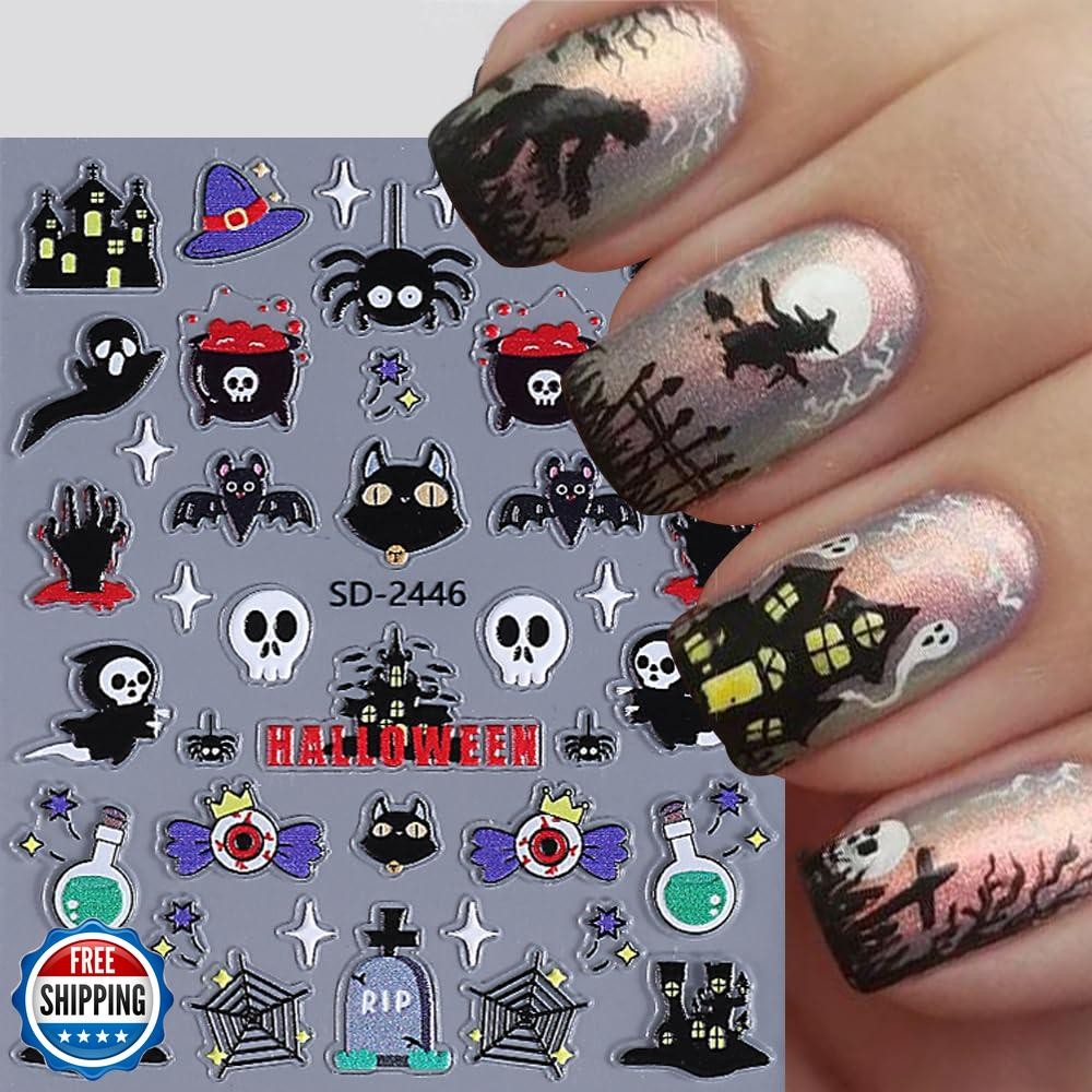 Halloween Nail Stickers, Halloween Nail Art Decals 5D Embossed Owl Witch Ghos