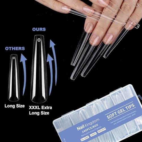 Gel 3XL Long No C Curve Nail Tips Pre-etching Full Cover Ballerina