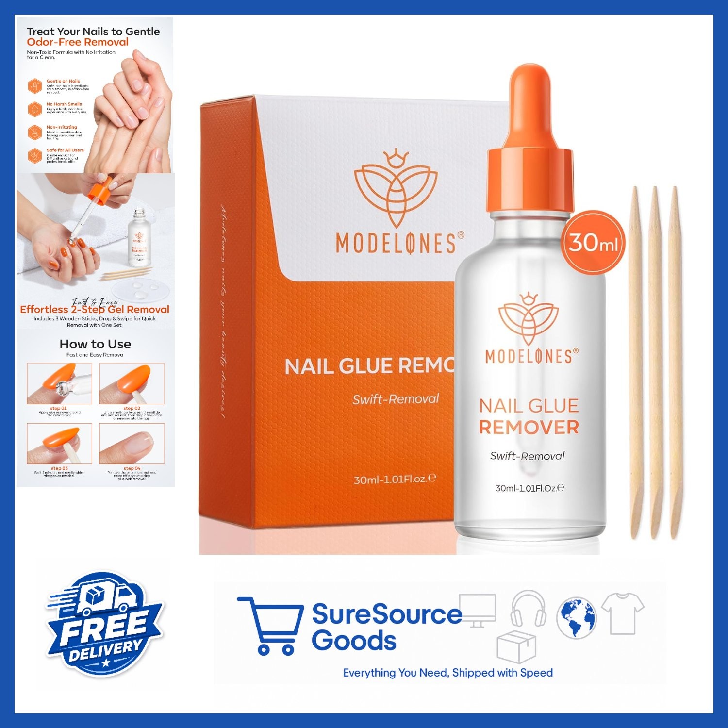 30ml Nail Glue Remover for Press On Nails with Crystal Stick Included