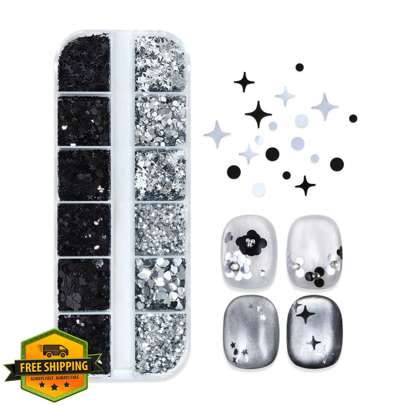 NBNTGH Silver Holographic Star Nail Glitter Box