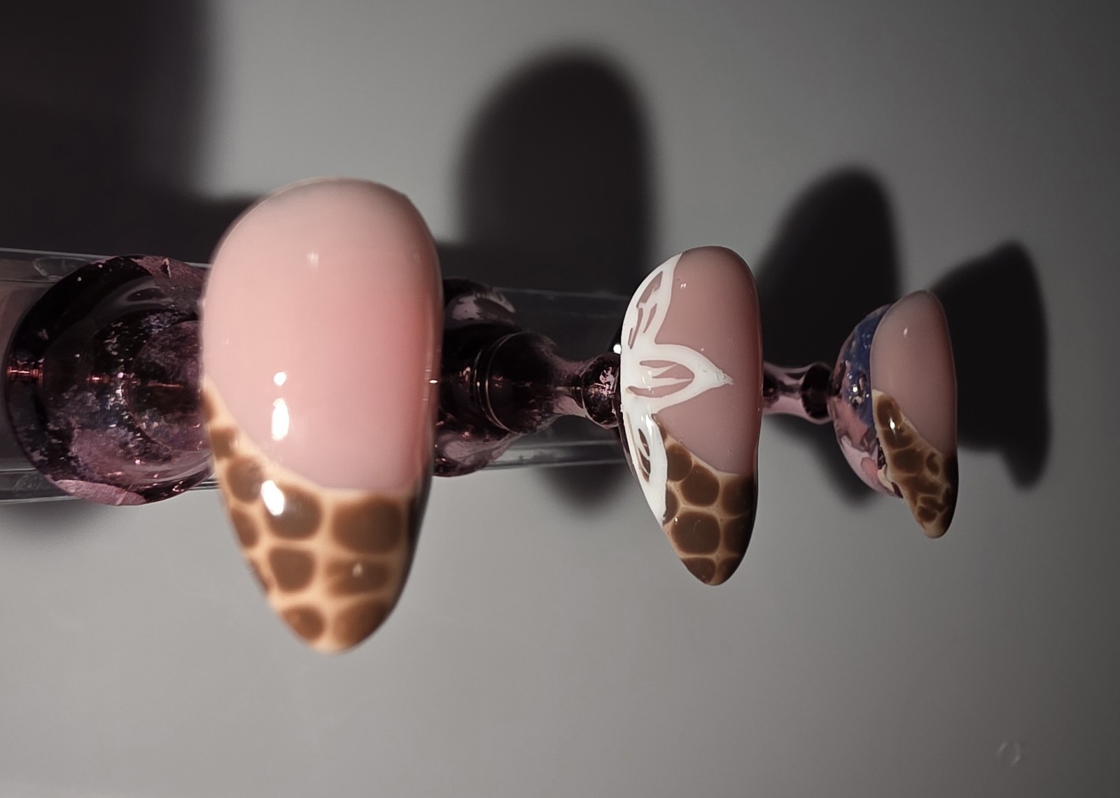Maddi Nail Co. Pink Brown & White Blooming Almond Medium Press-On Nails