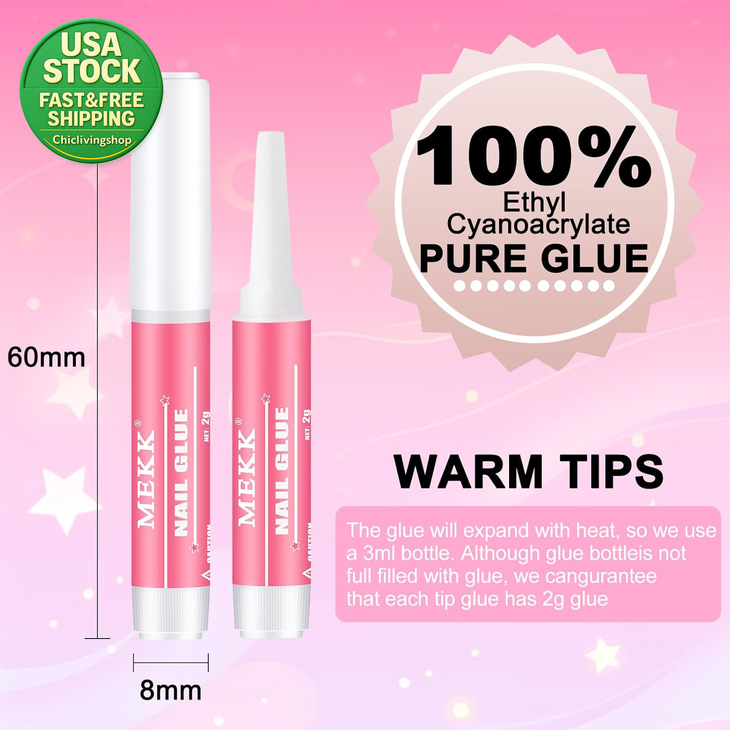 Nail Glue for Press on Acrylic Tips 12 Pack Long Lasting Strong Adhesive