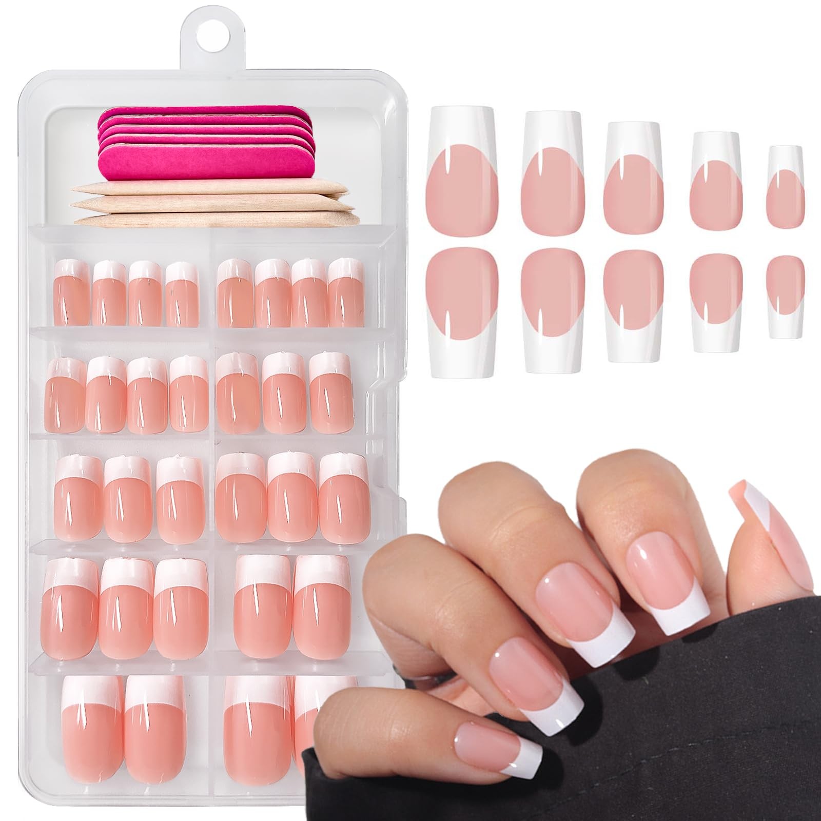 120 Pcs French Tips Press on Nails Medium Square (Pack of 120), Style-6