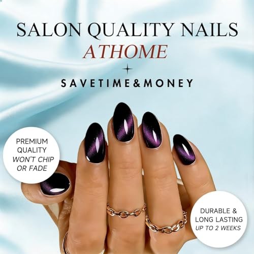 Cat Eye Press on Nails Short – Purple Black Press On Nails Oval, Black Purple