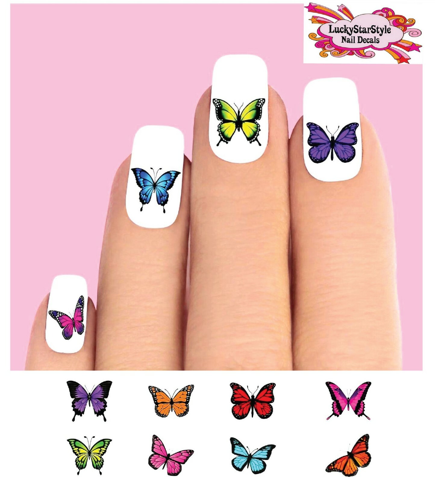 Waterslide Butterfly Nail Decals Set of 48 – Colorful Butterflies Assorted