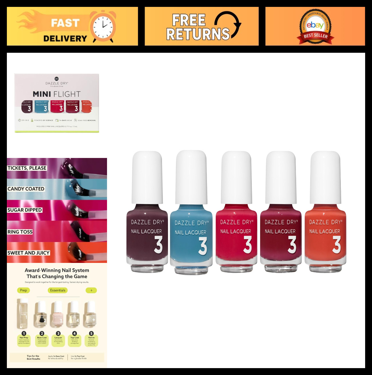 5 Mini Lacquers Set – Dazzle Dry Carnival Collection – Quick-Dry Nail Polish
