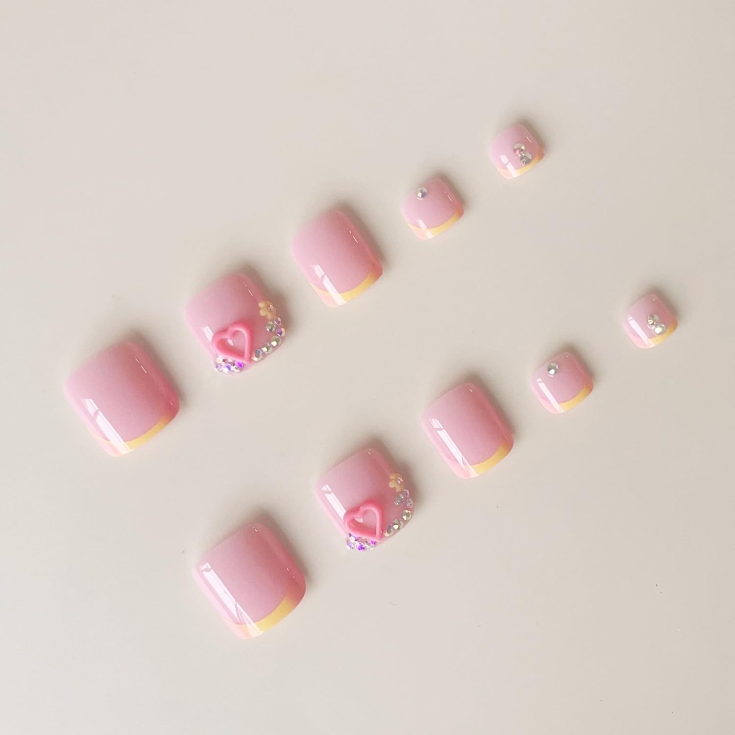 Summer French Tip Press on Toenails Short Square Colorful Fake Toe Nails Pres…
