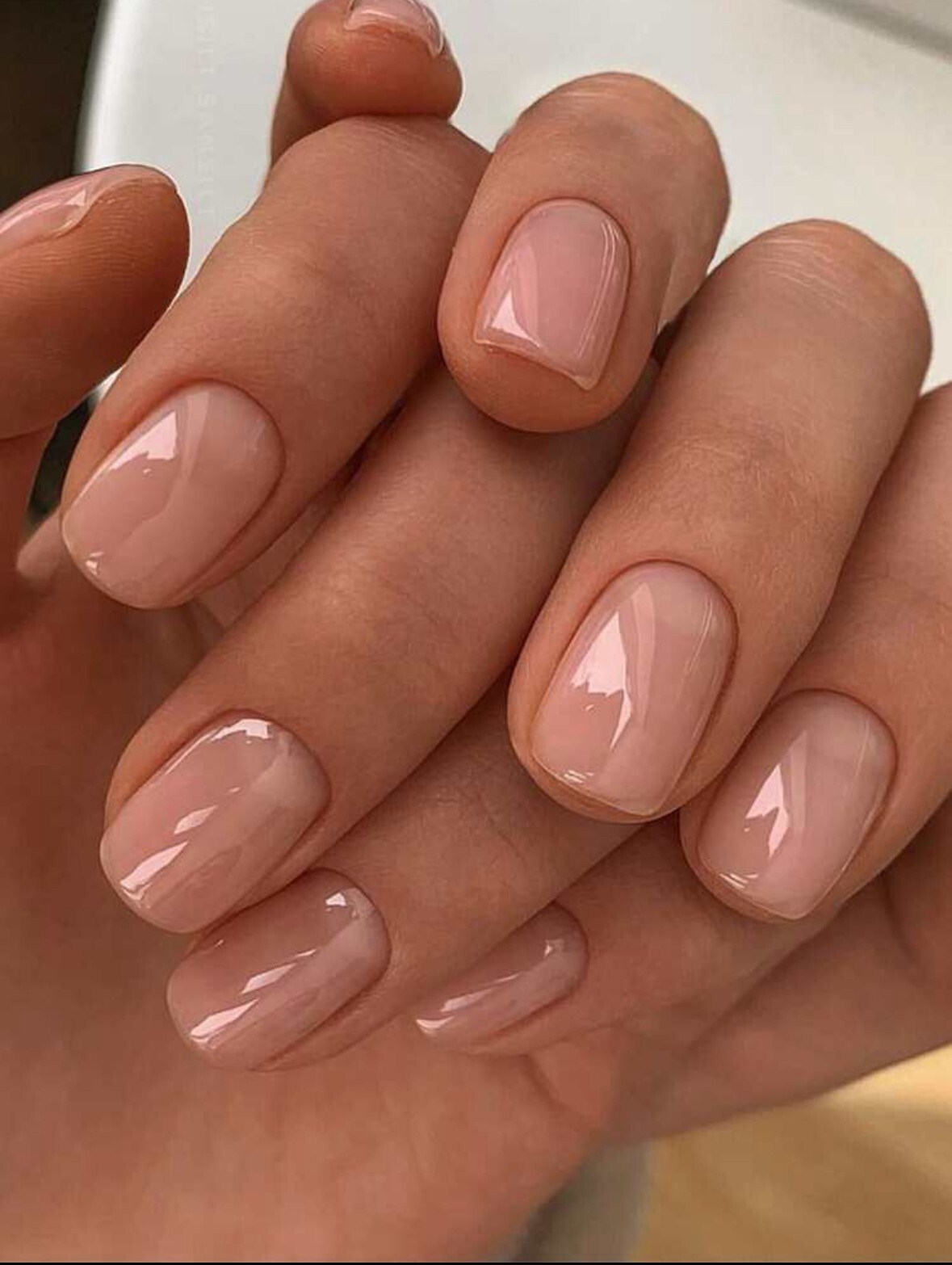 Press On Nails – Reusable Short Square Natural Nude Stick On False Nails