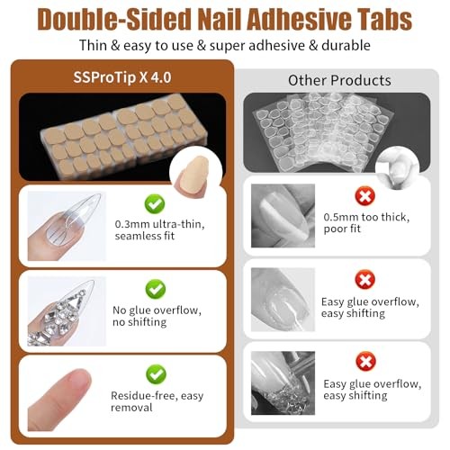 Ymapinc 600PCS Ultra-Thin Nail Adhesive Tabs, 3 Sizes Waterproof Breathable