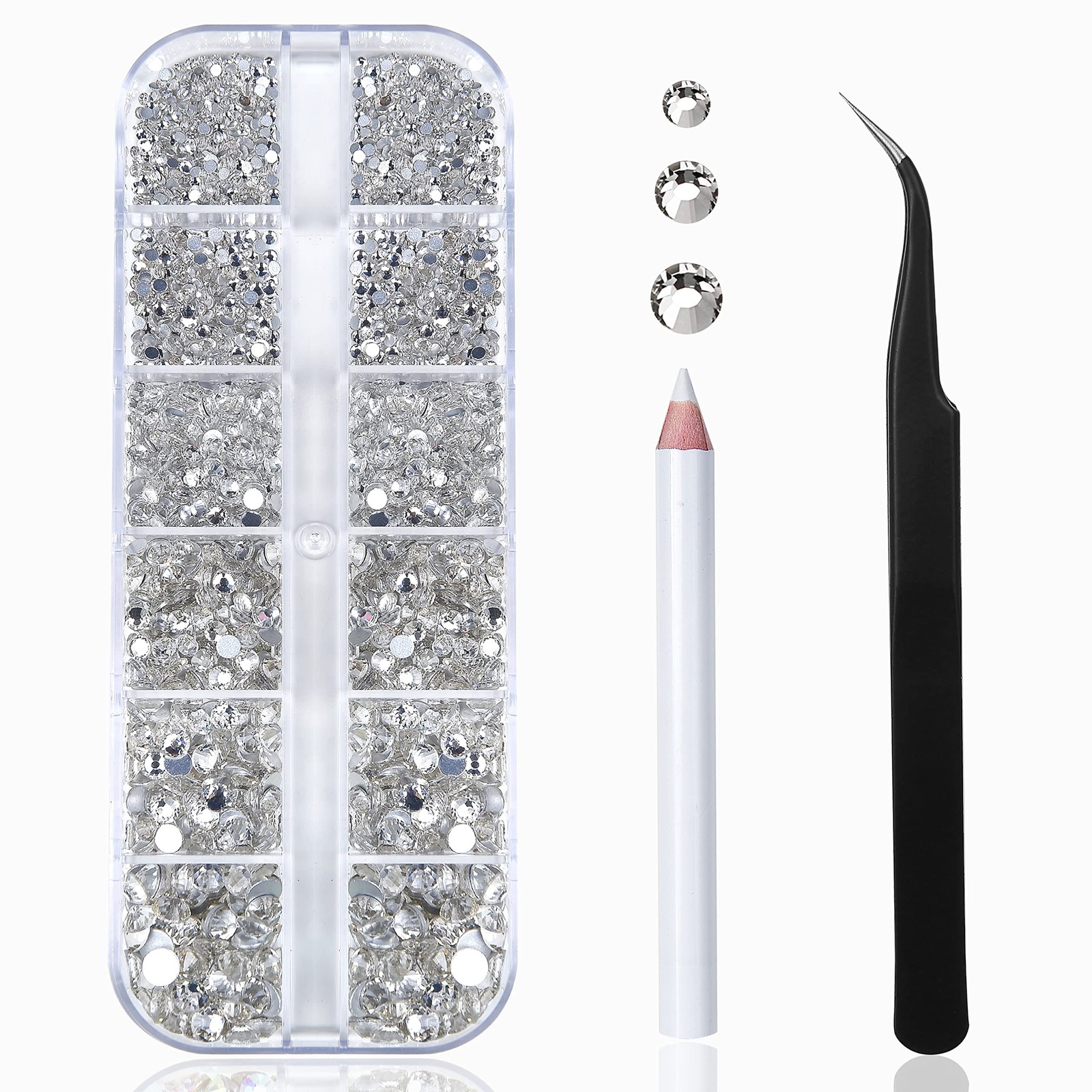 Nail Art Rhinestones Kit HUETFAT 2400pcs Nail Gems Crystal Clear Flatback Rhines