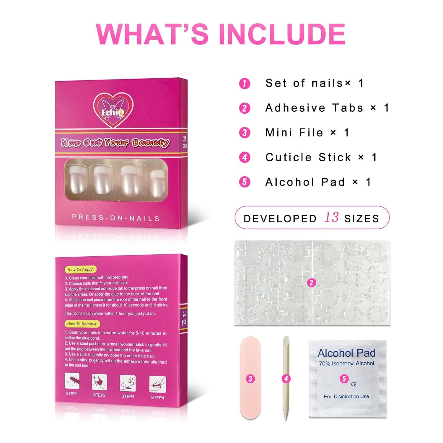Elegant Glossy Pearl Pink French Nails – 24pcs with Easy Adhesive Application