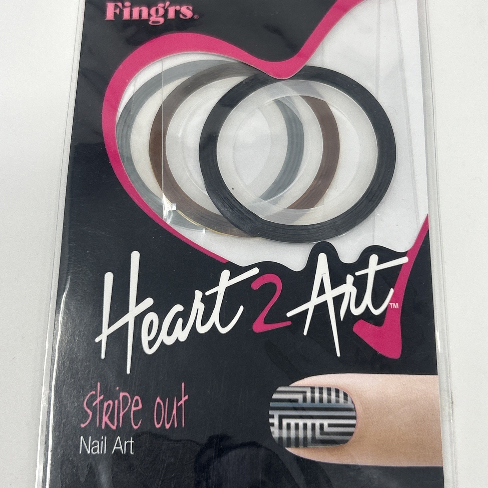NEW Fing’rs Heart 2 Art Stripe Out Nail Art Sticker Tape Silver Gold Black 33033
