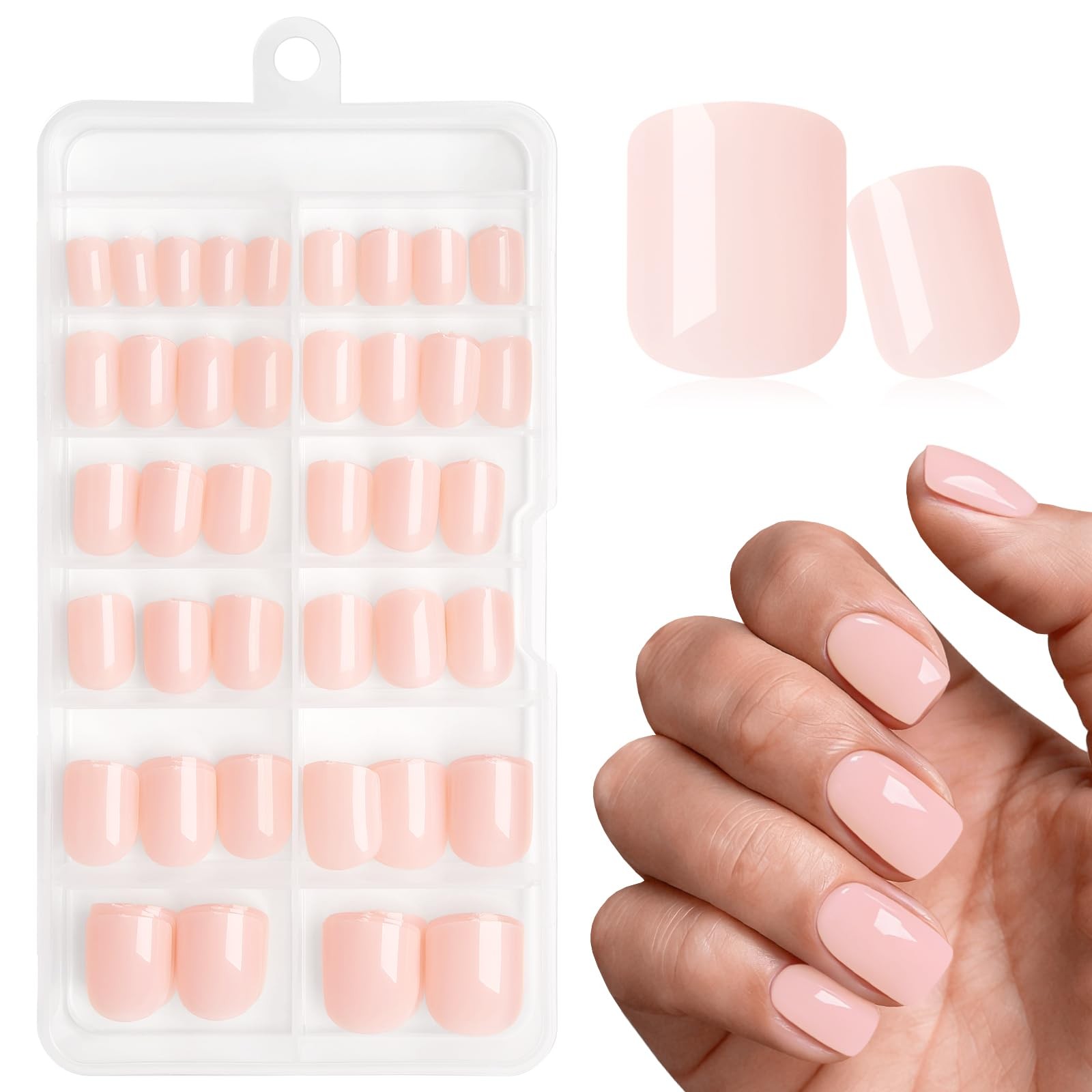 120PC Pink Square Press on Nails Short Fake Nails Press ons with Nail Adhesiv…