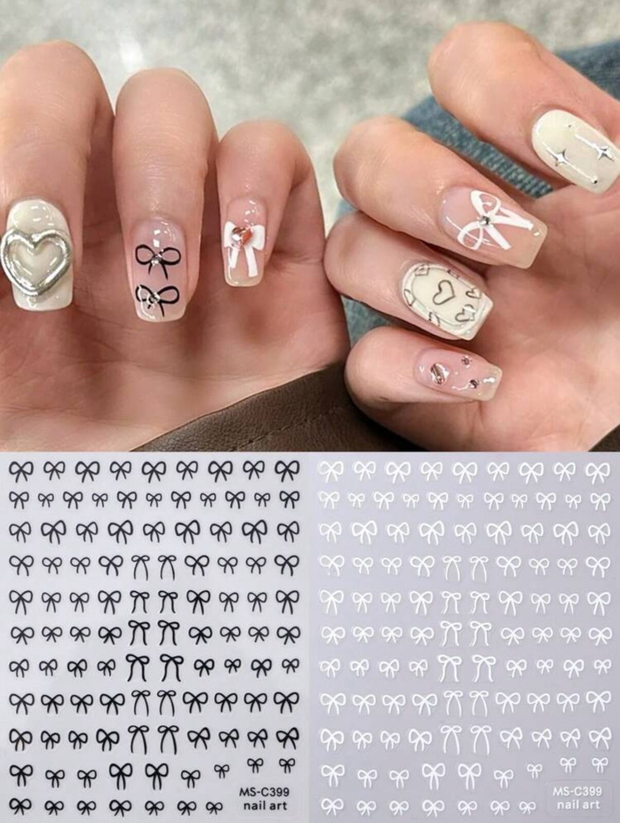 Minimalist Bow Nail Art Stickers Decal Black White Blue Pink Ribbon Gel Nails