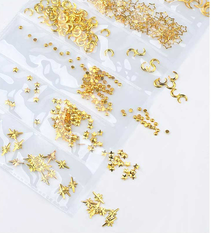 Mixed 3D DIY Hollow Gold Metal Moon Curved Punk Nail Art Decoration Rivet NH17