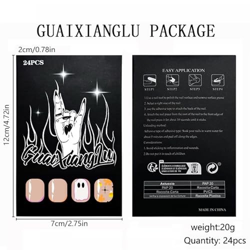 Halloween Fake Nails Almond Press On Nails Short French Tip halloween-designs10