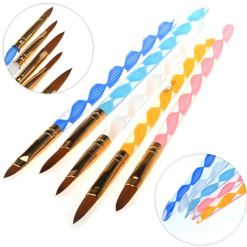 1Set/5pcs Acrylic Handle Nail Art UV Gel Carving Pen Liquid Powder Brush Set Kit