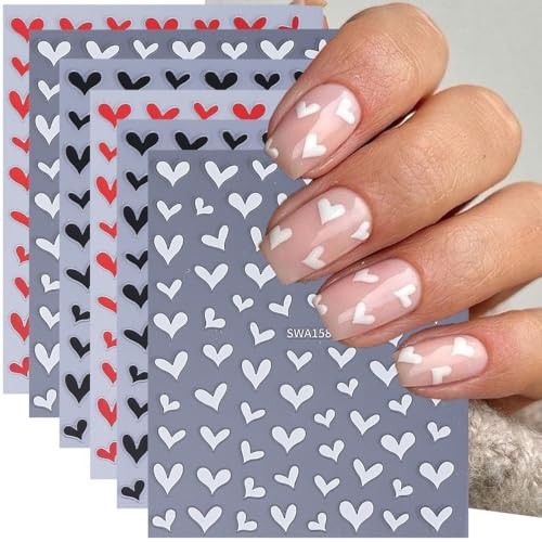 Heart Nail Stickers for Nail Art, Valentines’ Day Hearts red white black heart