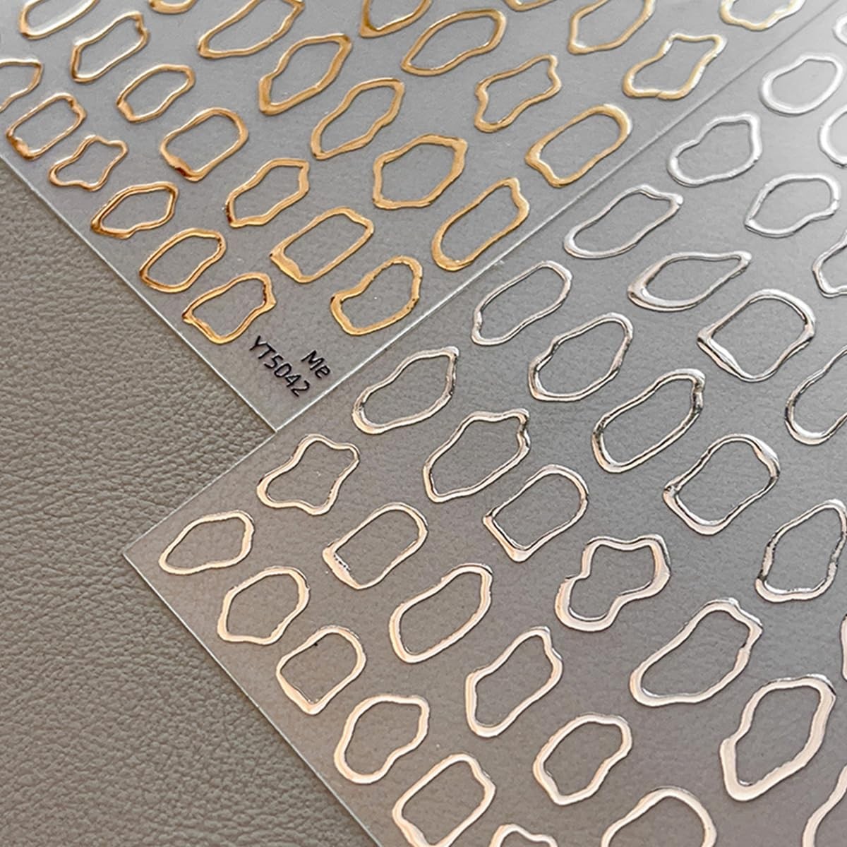 5D Embossed Metal Nail Art Stickers, 4Sheets Gold Silver Irregular Multicolor