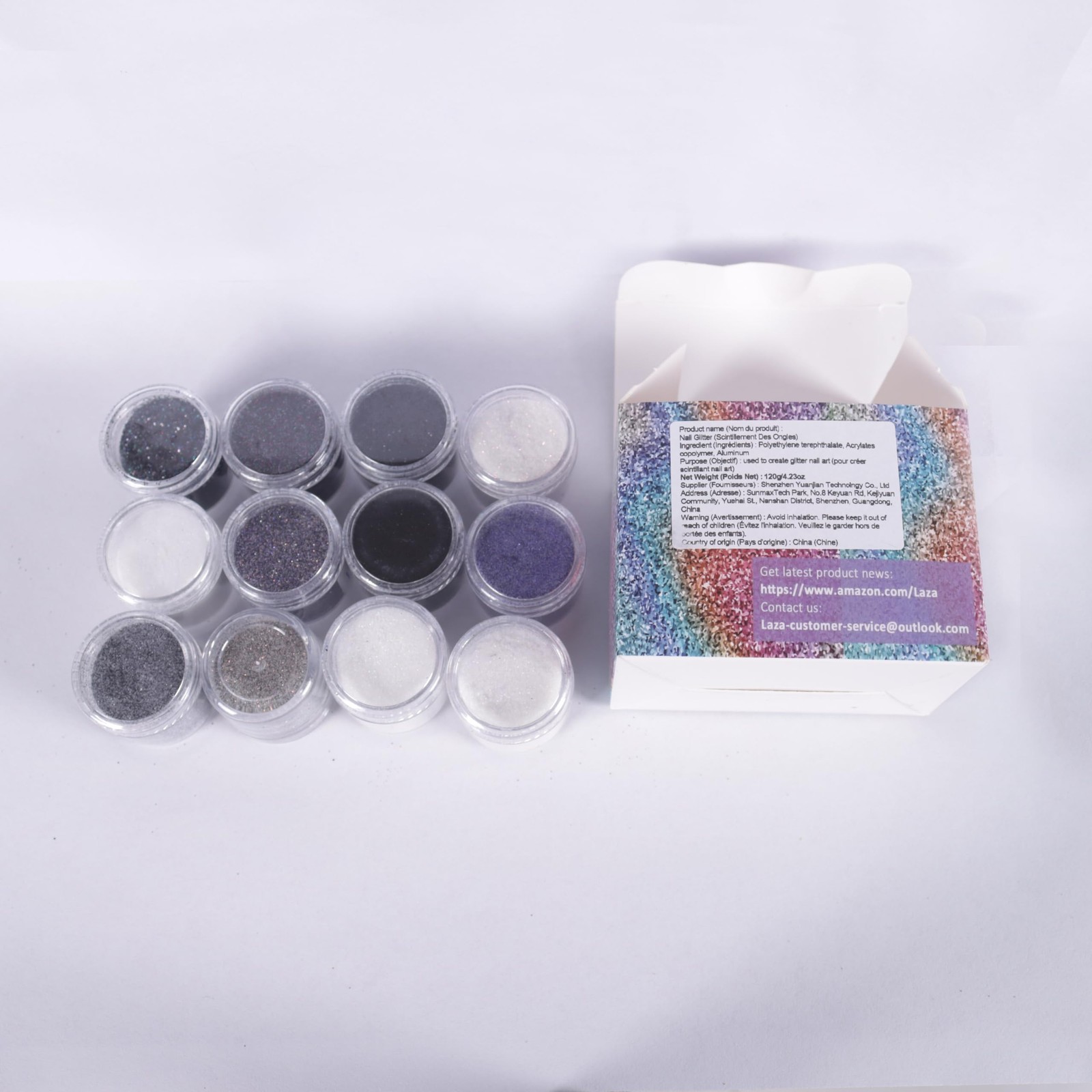 12 Colors Nail Glitter Powder Shining Sugar Effect Glitter Black White Dust S…