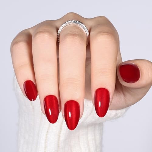 Cherry Red Cat Eye Press On Nails – Short Almond Red Cat Eye Cherry Catseye