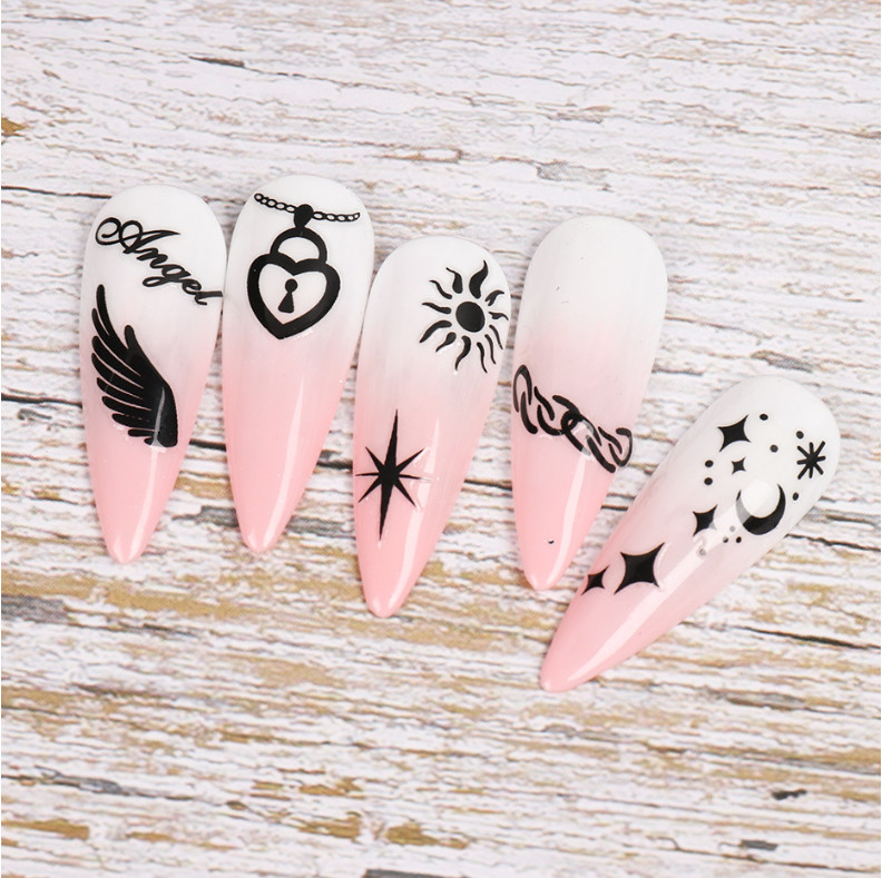 Nail Art Stickers 3D Angel Wing Heart Moon Star Sun Jewelry Self Adhesive NS48