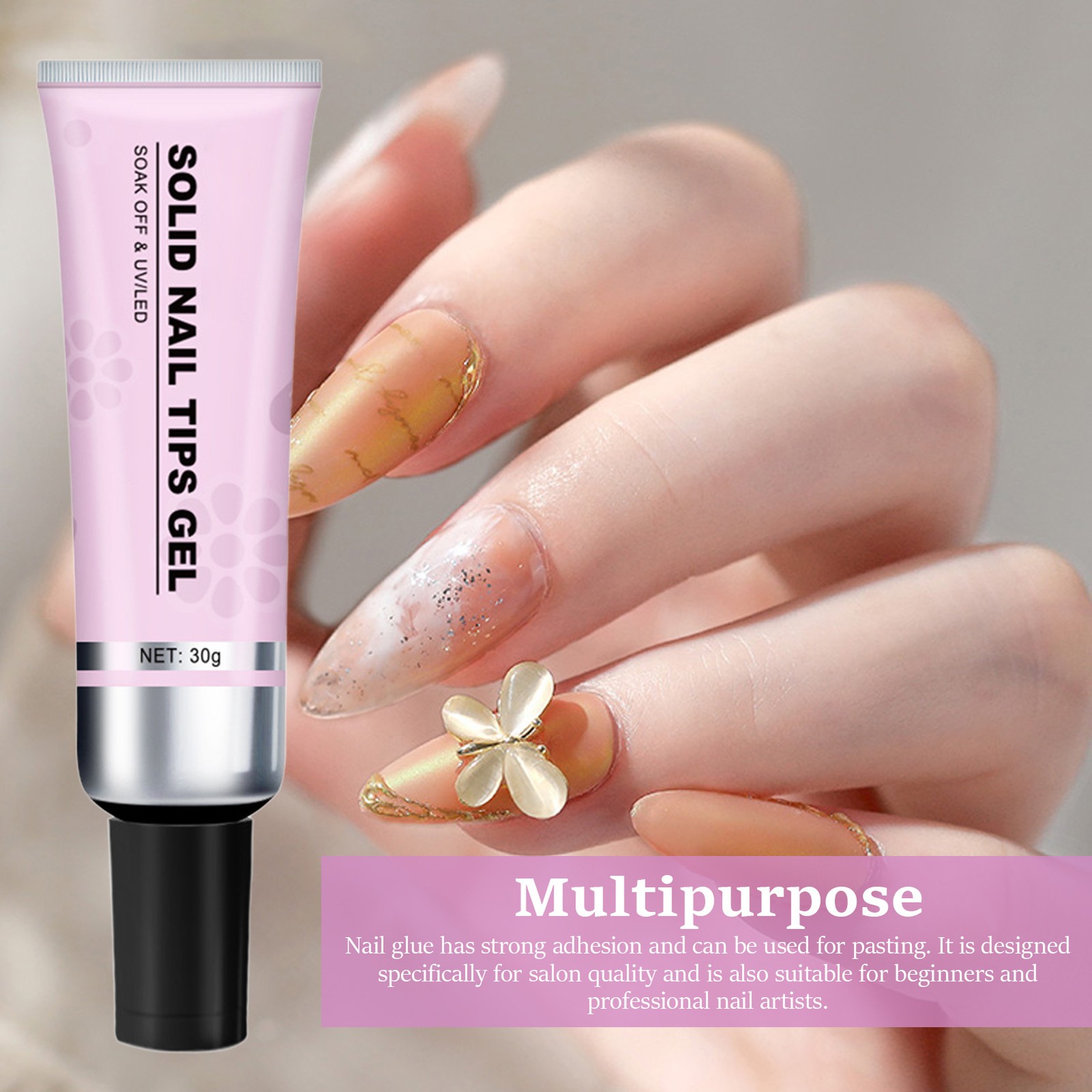 Solid Nail Glue Gel 30G Nail Gel Glue for Acrylic Nails, Soft Gel Nail Tips Glue