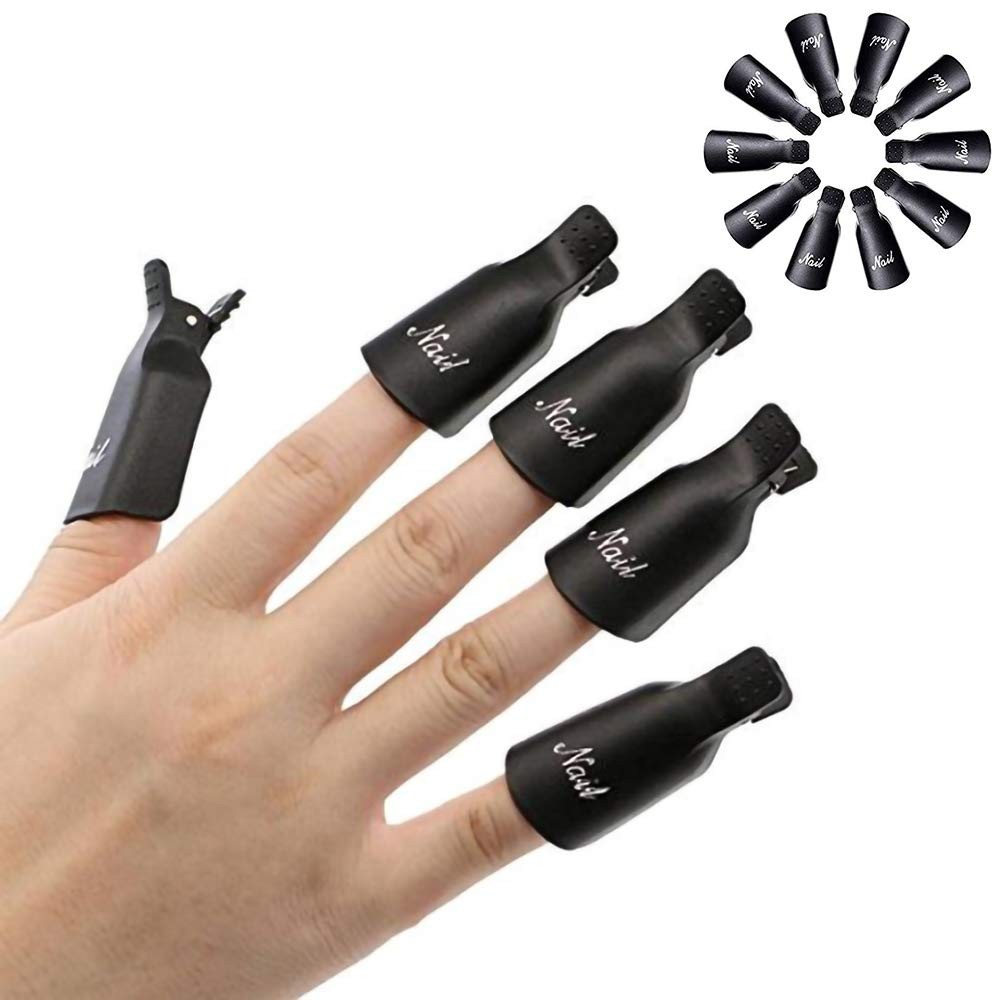 HiMo 10PC Plastic Acrylic Nail Art Soak Off Cap 10 Count (Pack of 1), Black