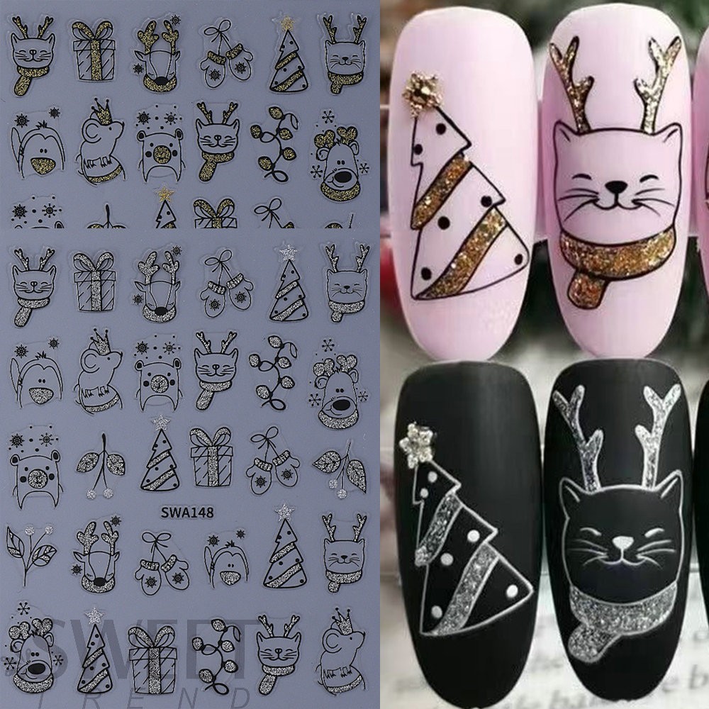 White Snowflakes Nail Art Stickers Christmas French Tips White Snow