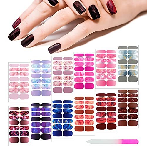 168 Pieces 12 Sheets Full Wrap Nail Polish Stickers Self Adhesive Lovely Style