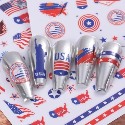 Red Blue C03 Nail Stickers – 4th of July Nail Decals – 3D – Red, Blue