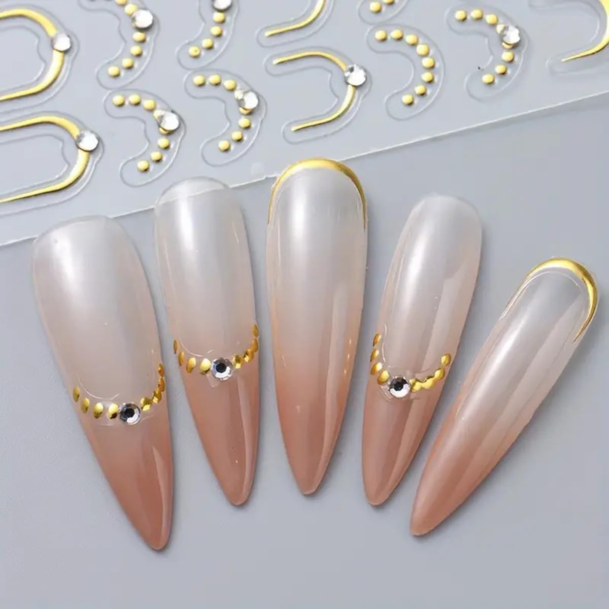 French Line Nail Art Stickers Decals 5D Embossed Tip Gold