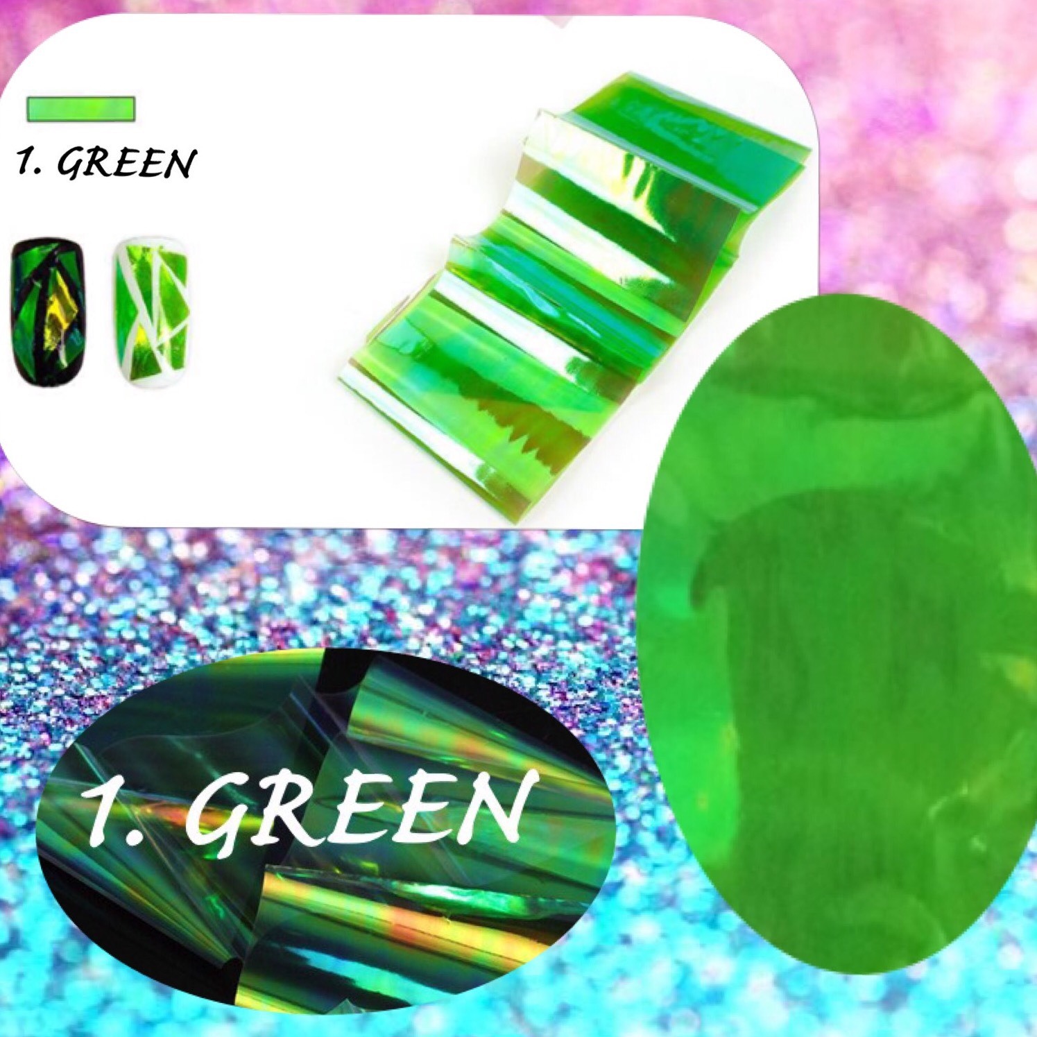Nail Wraps Foil Broken Glass 5pieces Set Shattered Mirror Aurora Effect Mermaid
