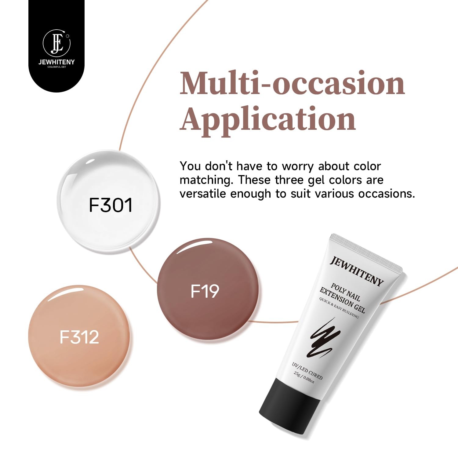 Poly Nail Gel Set Clear Nude Brown Neutral Classic Color Base and Top Coat Sl…