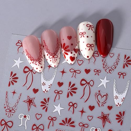 6 Sheets Valentines Day Nail Art Stickers French Tip Nail Stickers Heart-14