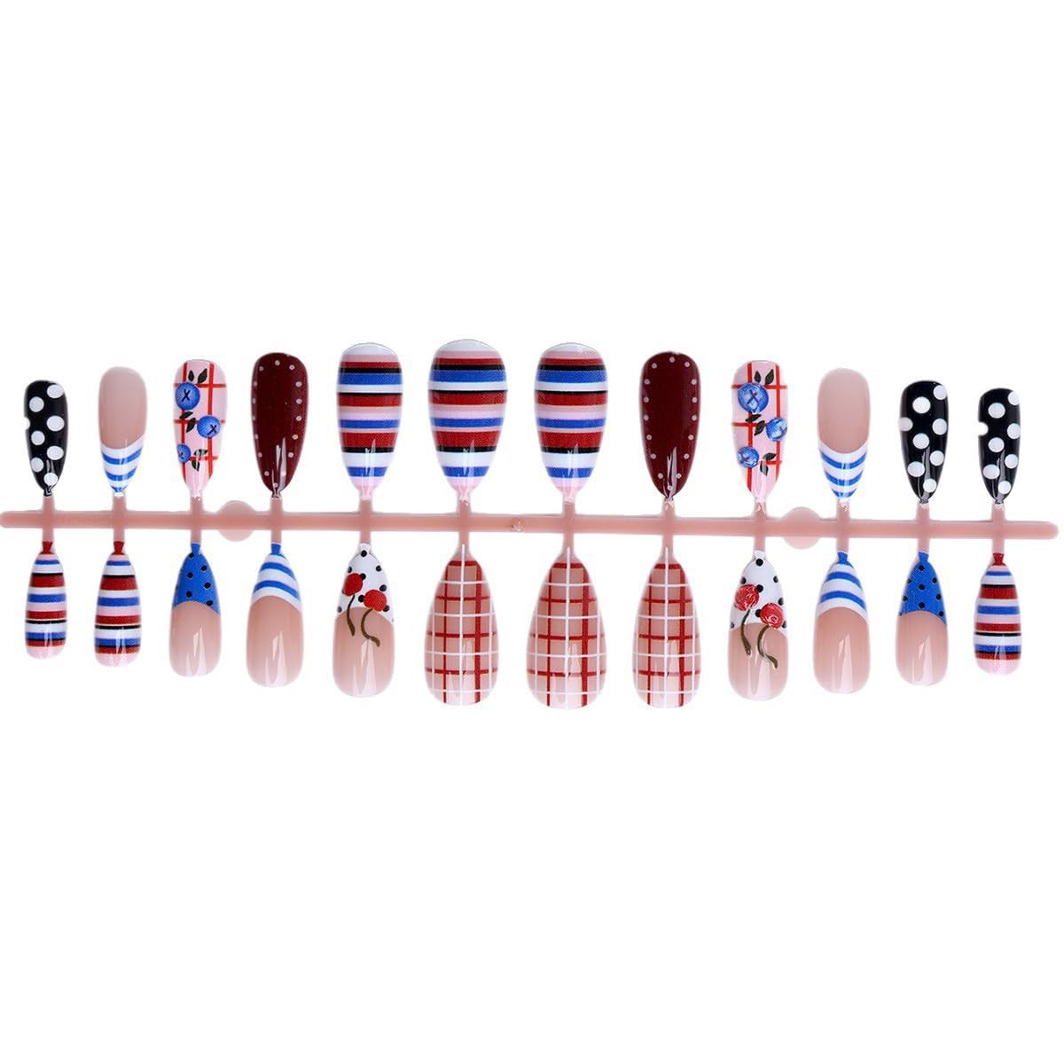 24Pcs Summer Press on Nails Medium Almond Fake Nails with 3D Cherry Blueberry…