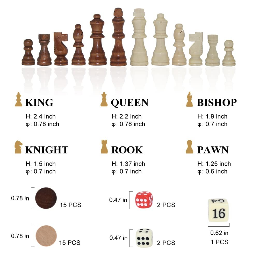 GOTHINK Wooden 28.956 centimeters, 3 in 1 – Chess, Checkers & Backgammon – 11