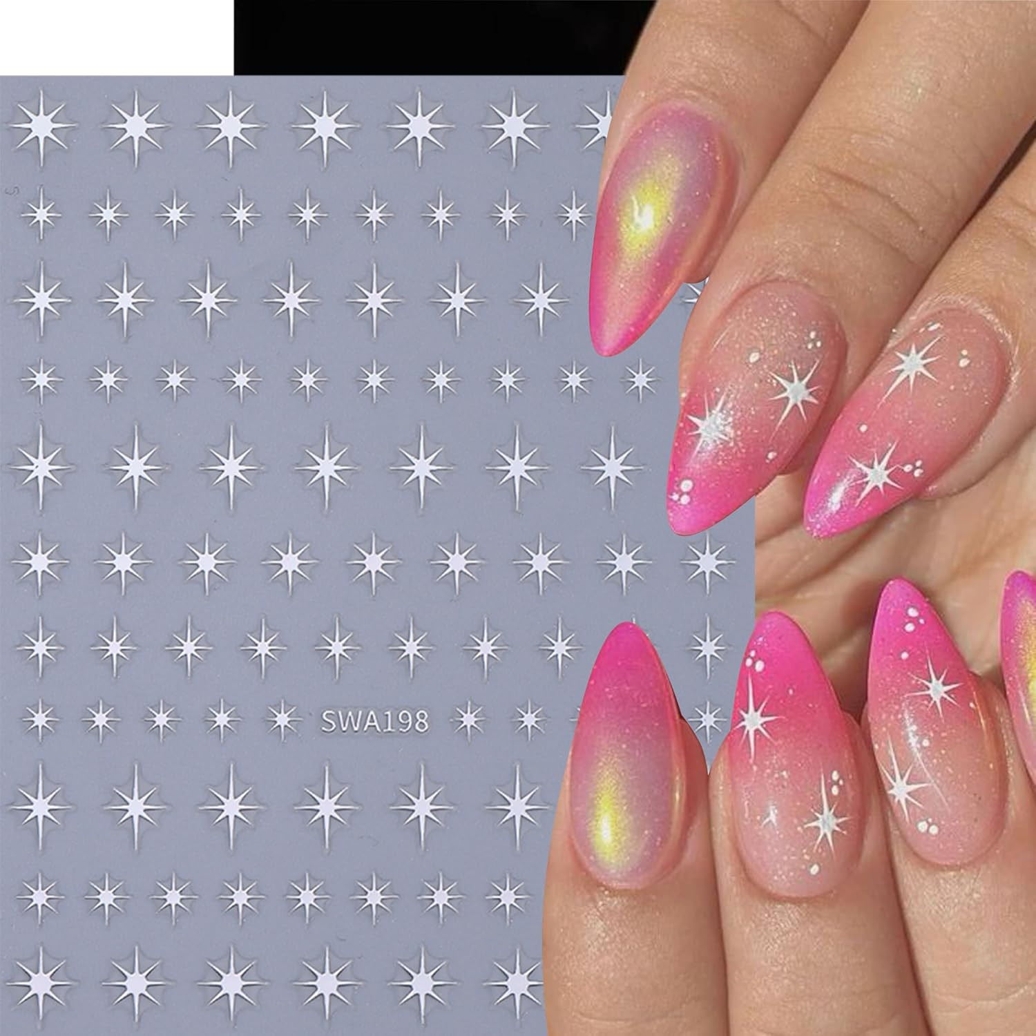 8 Sheets Gold Star Nail Art Stickers Decals 3D Self Adhesive Laser Golden Star N
