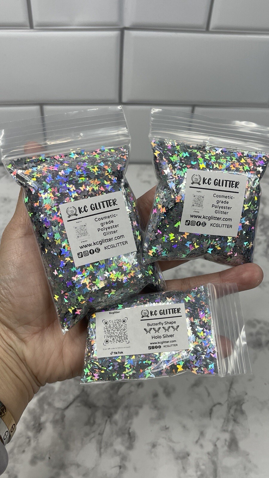 50g Solvent Resistant BUTTERFLY shape Glitter (Holo Silver) Nail Art DIY Craft